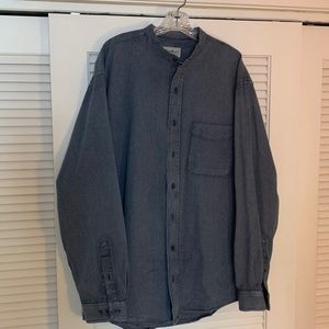 Eddie Bauer banded collar denim shirt. L Tall